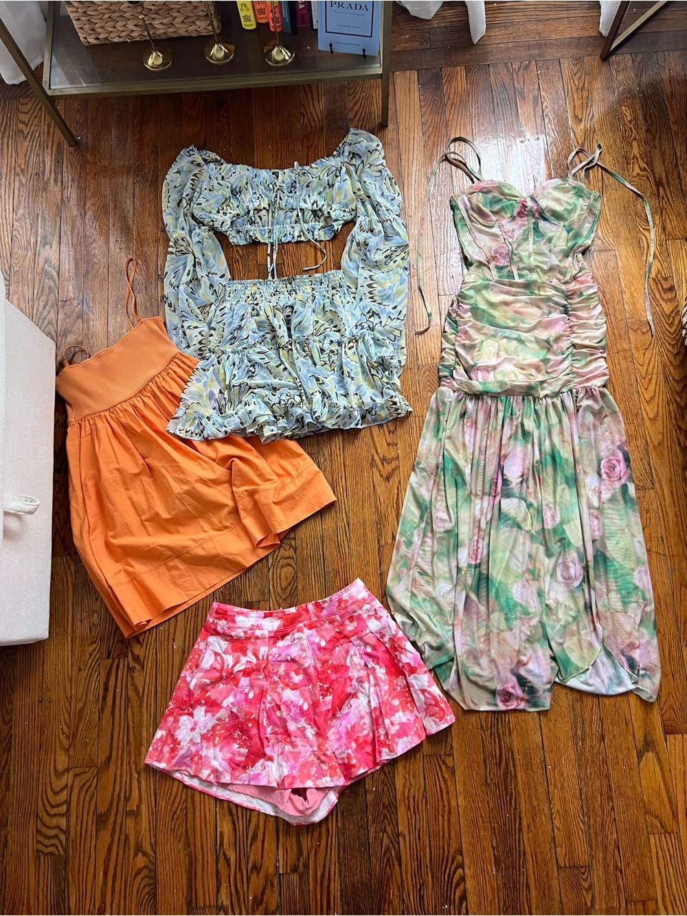 Zara Floral Ruched Cami Dress in Green and Pink